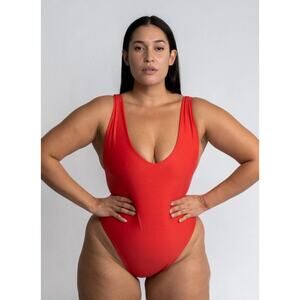 Saltwater Collective Kylah One Piece Red Swimsuit size Medium Seamless V-Neck